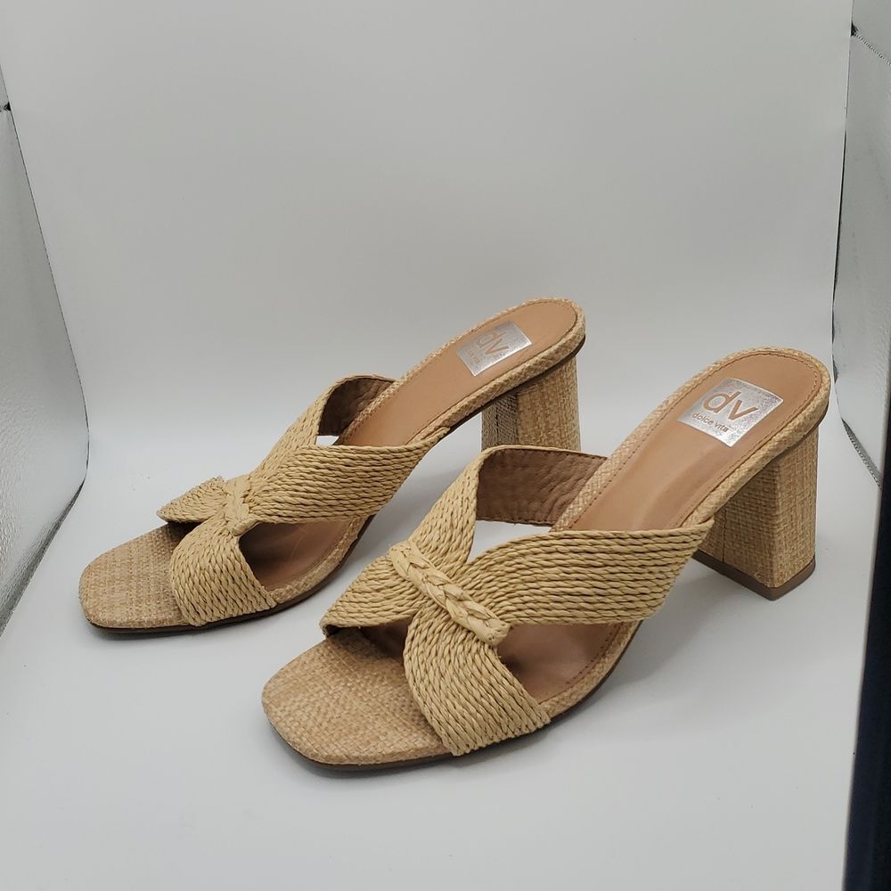 Dolce Vita Women's Woven Tan Chunky Heel Sandals Size 9.5 - Picture 4 of 6